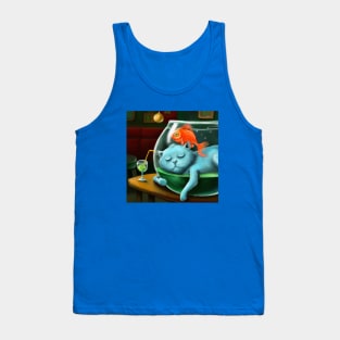 Blue Cat Sleeps Between Dimensions and Leaves Goldfish Homeless Tank Top